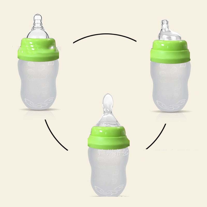 Wide caliber 180mL silicone spoon feeding bottle