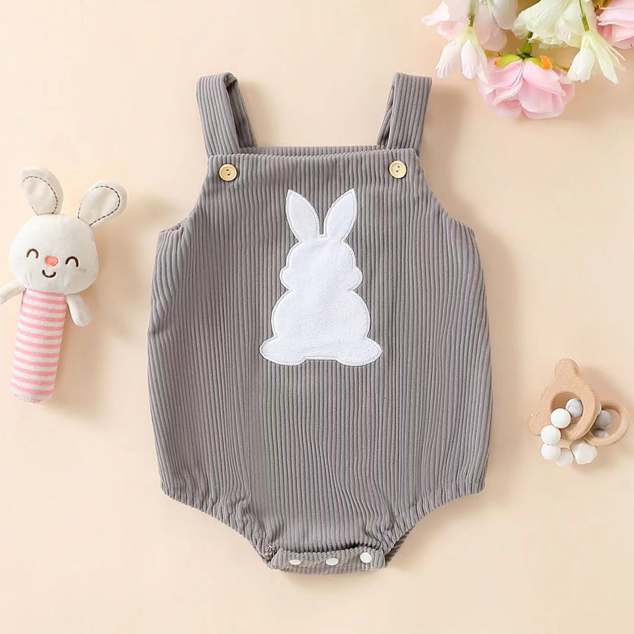 Baby Rabbit Embroidered Two-tone Sling Triangle Rompers