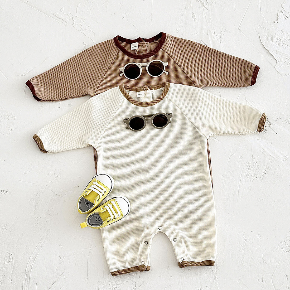 Baby Waffle Short Sleeve Rompers