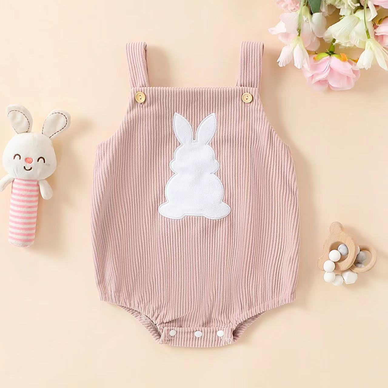 Baby Rabbit Embroidered Two-tone Sling Triangle Rompers