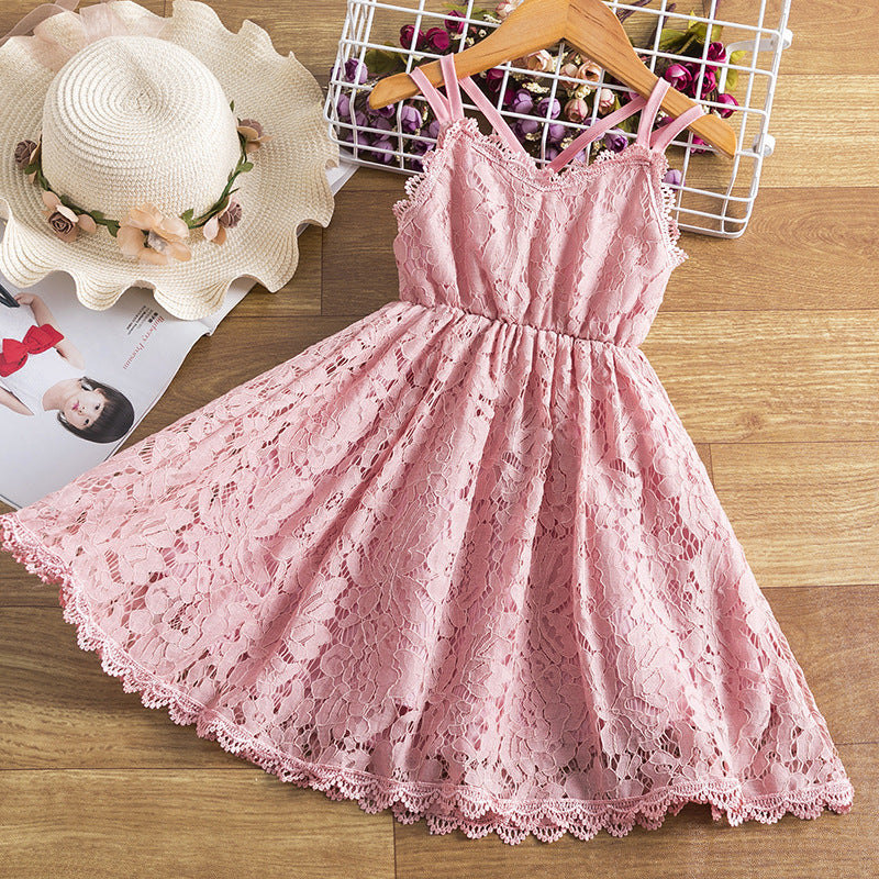 Children's Embroidered Skirt Lace Dress